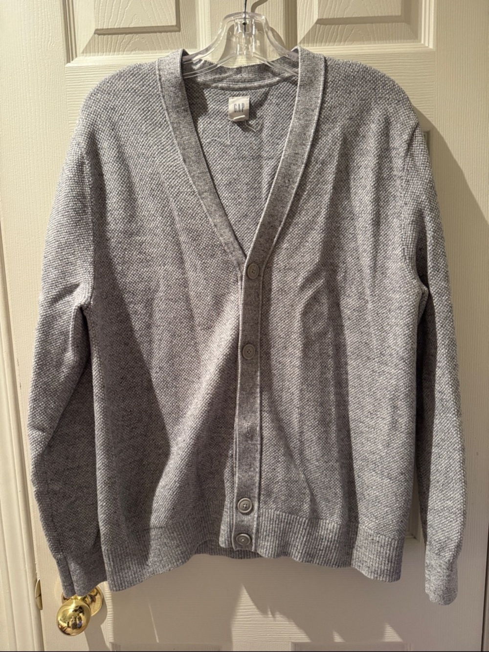 GAP Men's Light Gray Button Front V-Neck Cardigan